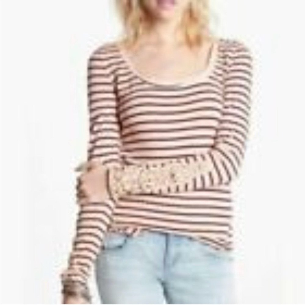 Free People Love Me Long-Sleeve Fauxchet Stripe Top Sz Small Anthropologie